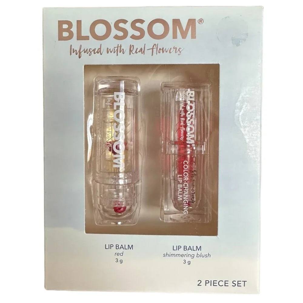 BLOSSOM Set of 2 Color-Changing Crystal Lip Balm - Shimmering Blush & Red